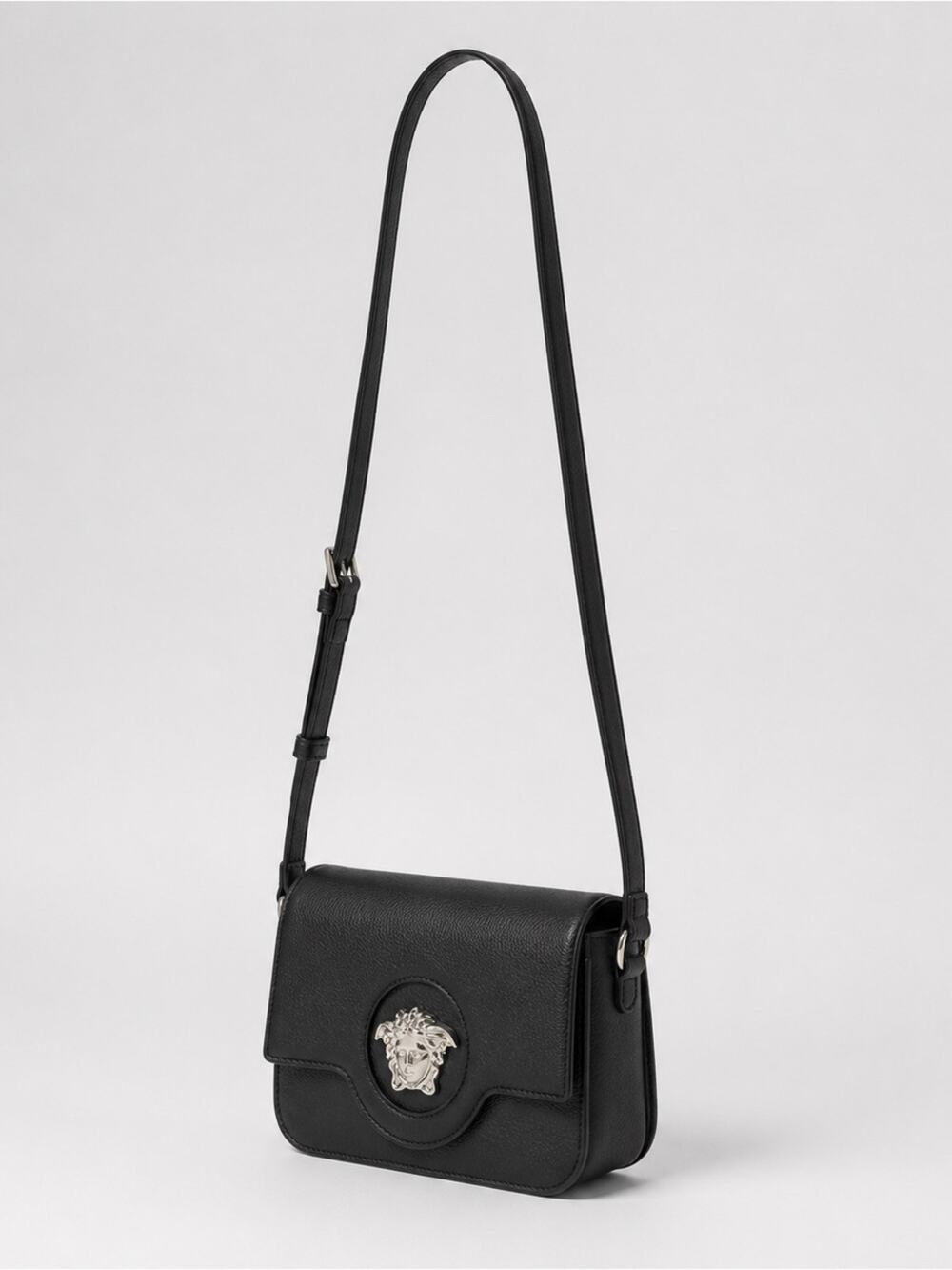 Versace Medusa Black Leather Crossbody Bag with Medallion Accent new